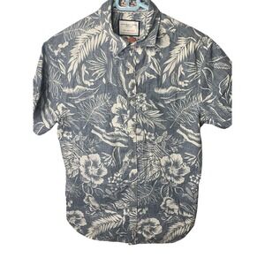 Mens Small Denim‎ & Flower Ricky Singh Floral Button Down Short Sleeve Hawaiian